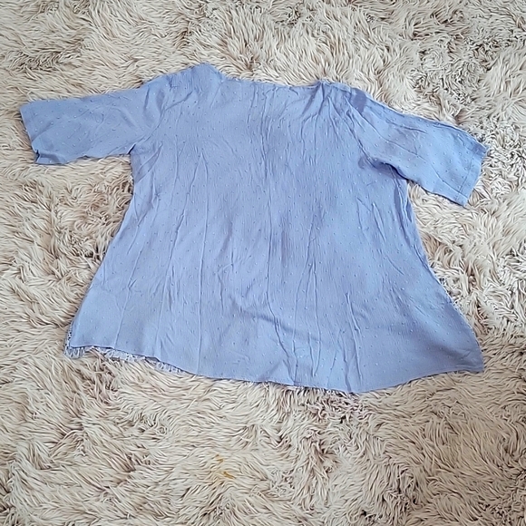 Bohemian Ruffled Lace Trim Shirt Blouse Tunic Loose VNeck 3/4 Sleeve Top - Picture 2 of 3